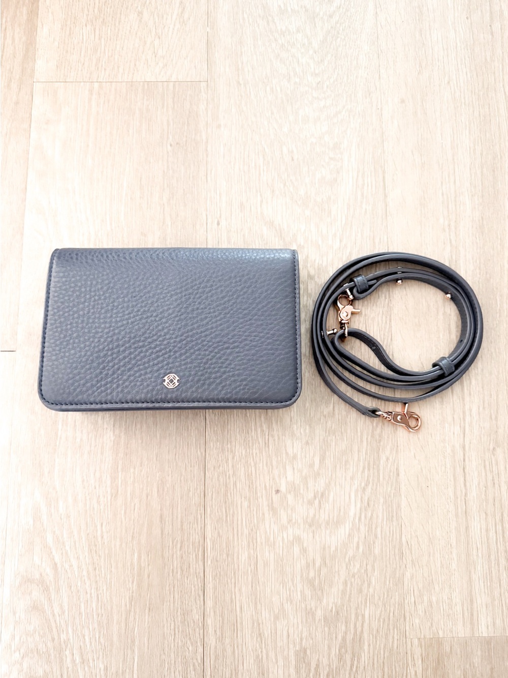 Dagne Dover Leather Crossbody Graphite & Rose Gold